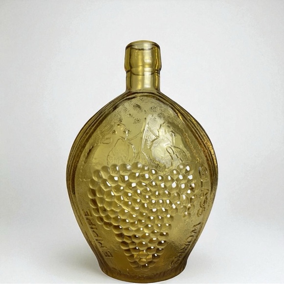 Other - Vintage Green Amber Glass Embossed Grapes/ Eagle Collectible Flask Bottle Décor